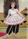 Off White Colour Thangat children navaratree special exclusive feative wear Mirror Work dhoti kedia collection thangat 01
